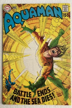 Front cover of Aquaman #43 (1969) titled "As the Seas Die" featuring Aquaman in Alaska. High-grade VF condition with vibrant Nick Cardy cover art.