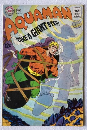 Front cover of Aquaman #43 (1968) "To Win is to Lose!" showcasing Arthur Curry and Aqualad. High-quality Nick Cardy cover art for DC Comics Silver Age.