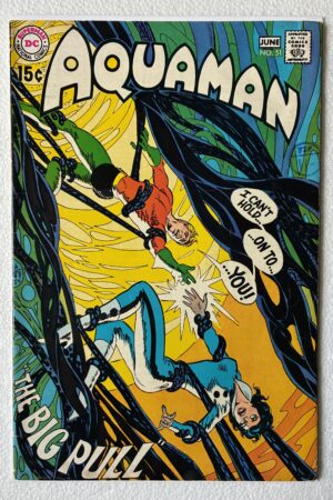 Front cover of Aquaman #51 (1970) featuring the story "The Big Pull". High-grade FN/VF condition with iconic Nick Cardy art and Neal Adams Deadman mention.